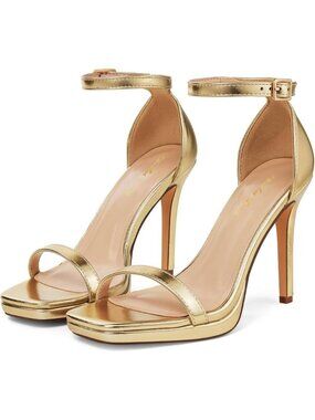 Women's Gold Synthetic Open Square Toe Ankle Strap Platform High Heel Sandals